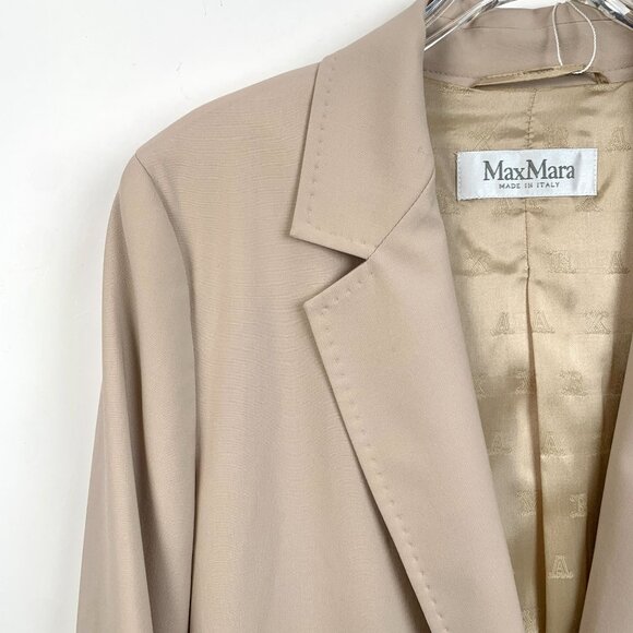 Max Mara Womens Khaki Wool Blend Long Sleeve Blazer Jacket Size L Made In Italy - Picture 3 of 7